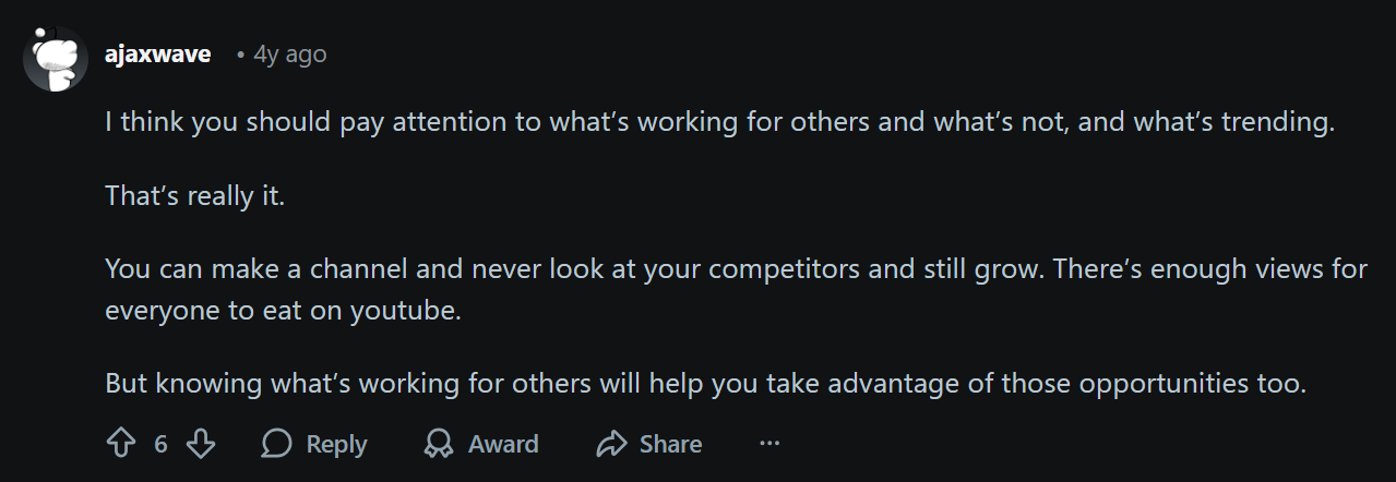 Reddit comment about paying attention to what works for others